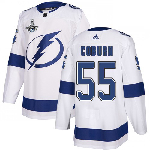 Adidas Tampa Bay Lightning #55 Braydon Coburn White Road Authentic Youth 2020 Stanley Cup Champions Stitched NHL Jersey->youth nhl jersey->Youth Jersey